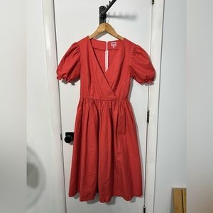 Lisa Says gah! Classic coral puff sleeve midi dress